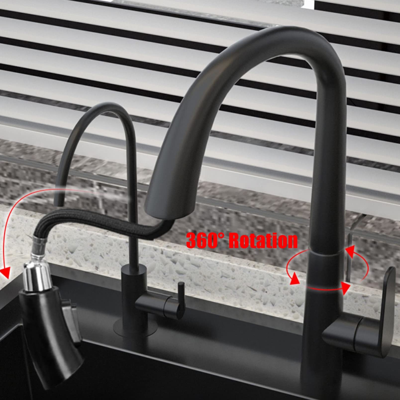 Lavello da Cucina in Acciaio Inossidabile Fatto A Mano, Lavello Ad Alta Pressione con Rubinetto + Lavatrice per Bicchieri sul Palco
