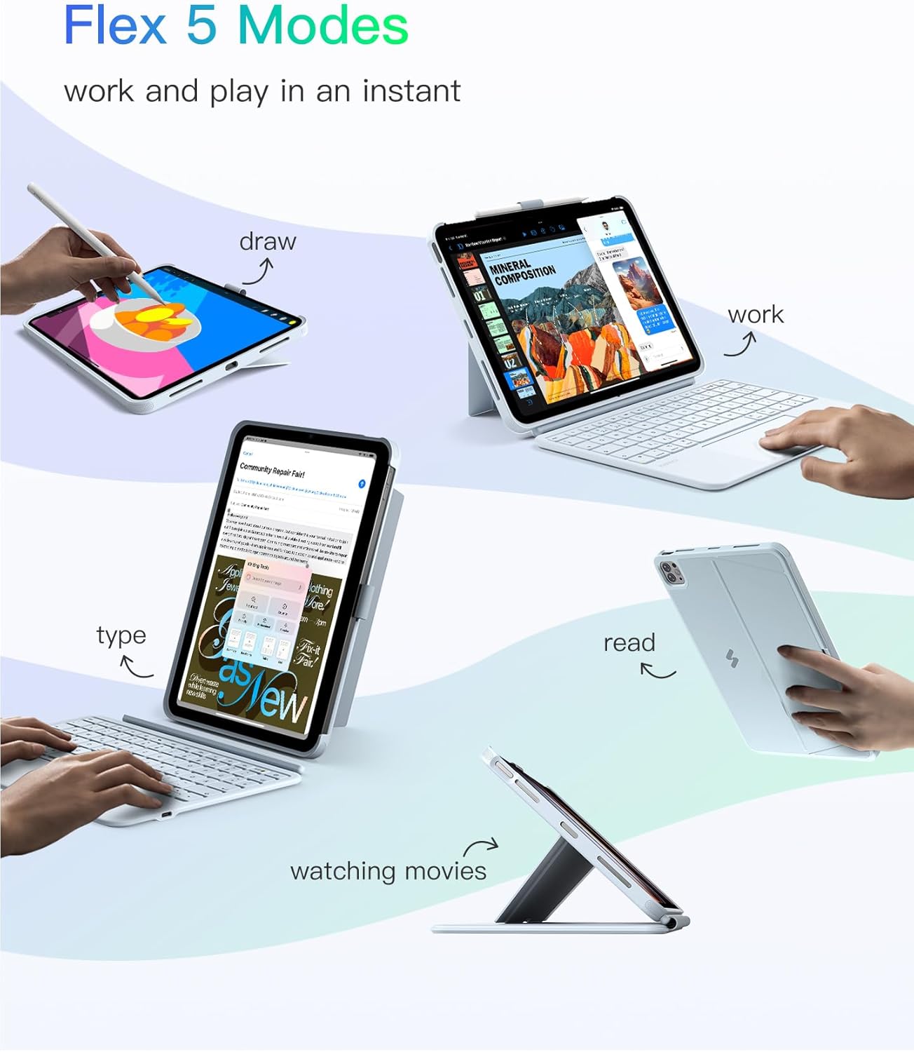 Inateck AceTouch Protective Keyboard Case for iPad Air 11-inch (M4 2026/M3 2025/M2 2024) & iPad Pro 11/Air 5th/4th, Detachable Keyboard with 5.1" Larger Touchpad, with Pencil Holder,QWERTY, Blue