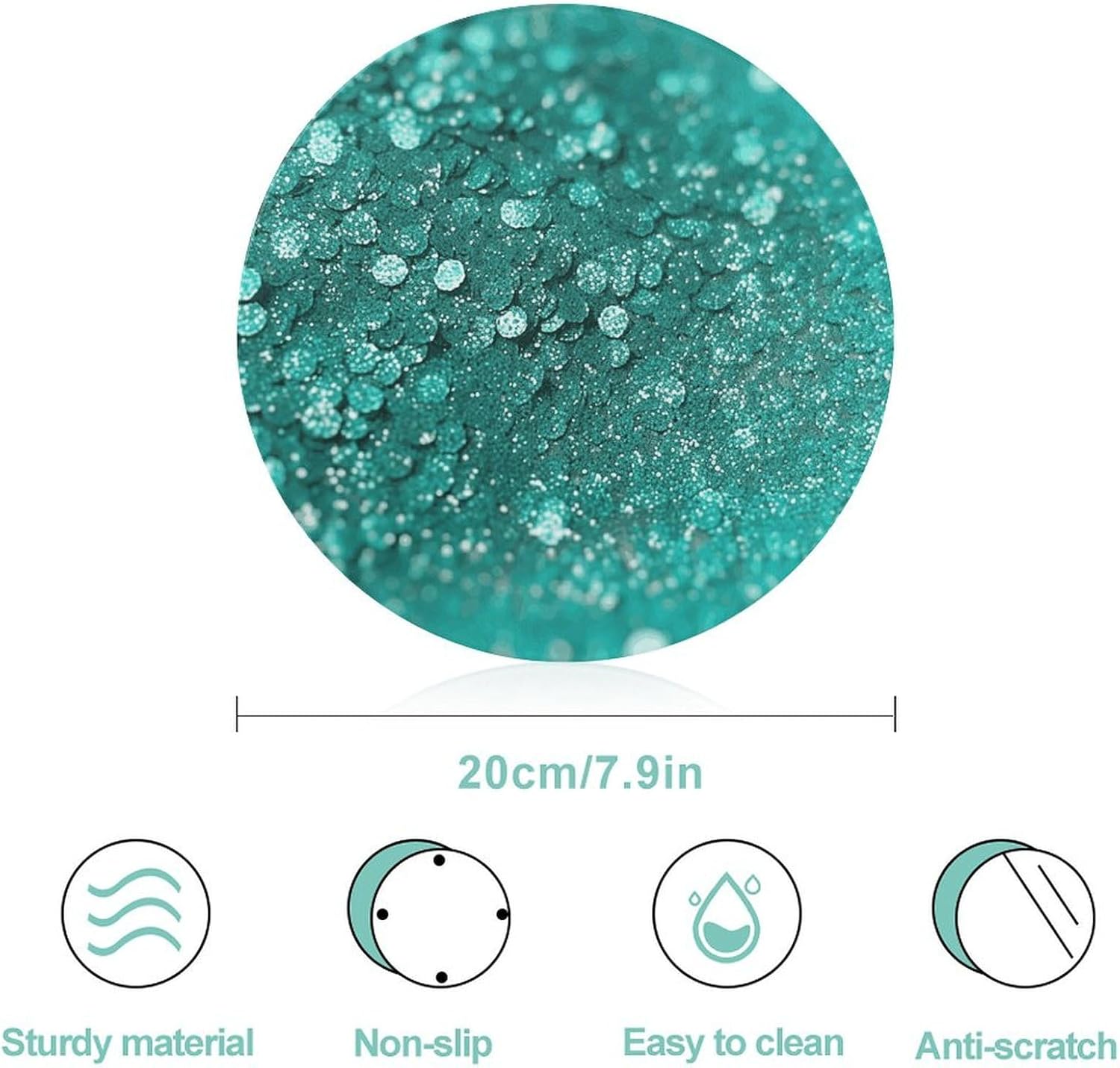 Turquoise Glitter Chopping Block Tempered Glass Cutting Board Mats Round Countertop Cutting Boards Small Charcuterie Boards Bar Cheese Board Snack Tray