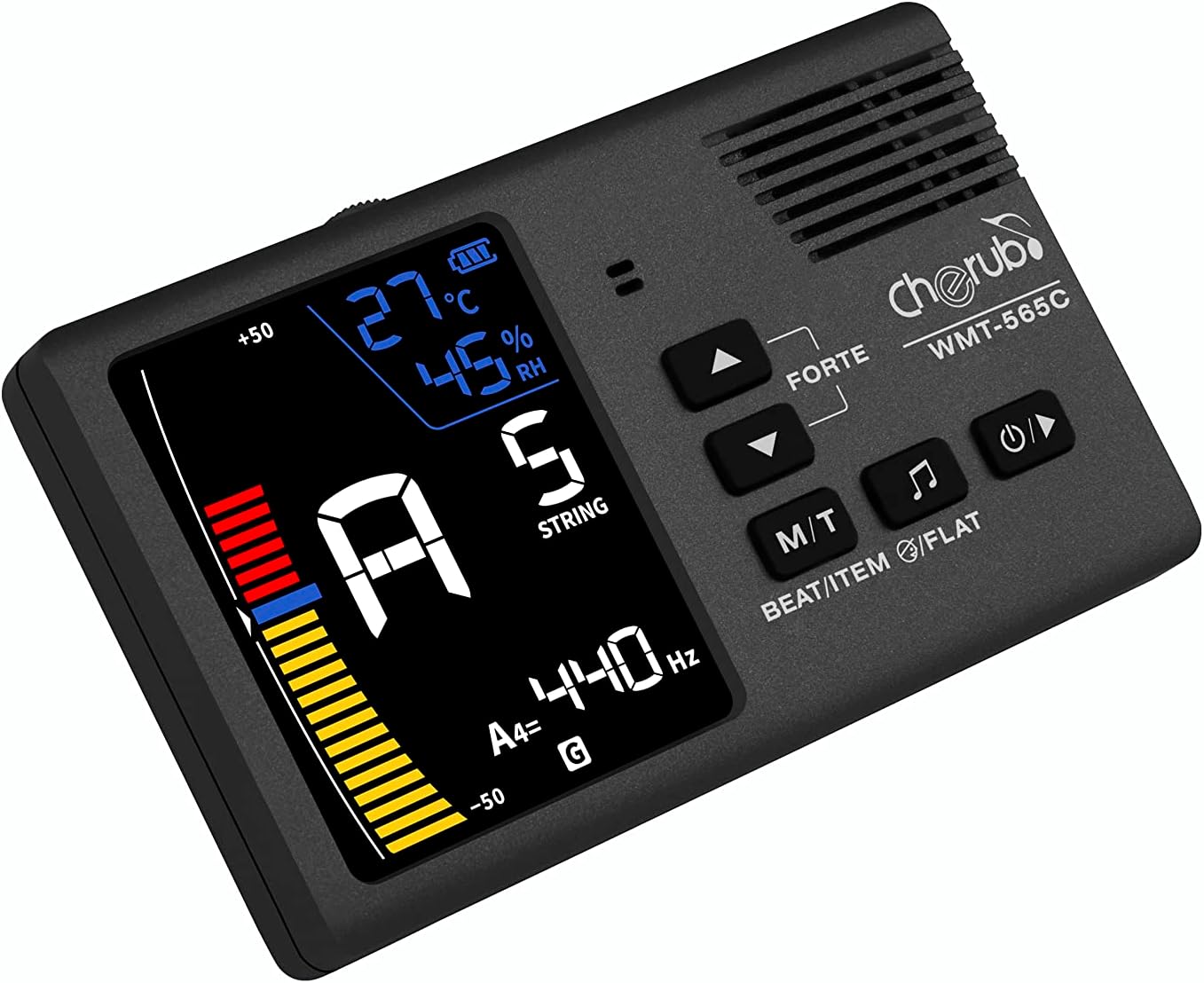 Cherub WMT-565C 5-in-1 Rechargeable Metronome, Tuner, Tone Generator, Hygrometer/Thermometer, Large Display for Guitar, Bass, Violin, Ukulele, Chromatic