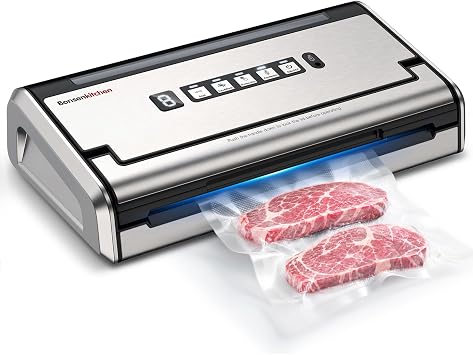 Bonsenkitchen Vacuum Sealer for Food, 0.2-inch Wider Seal Food Vacuum Sealer Machine with Digital Timer, One-Hand Operation, Built-in Cutter and Bag Storage for Meal Prep