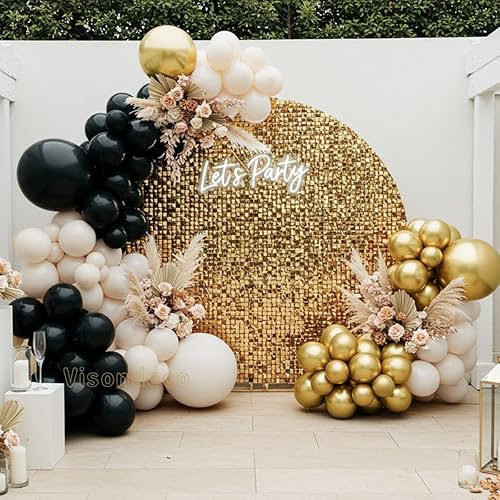 Miniatura 9 de Kit de arco de globos de color negro, blanco y dorado, globos de doble relleno en negro, marfil con oro metálico, globos de 51218 pulgadas