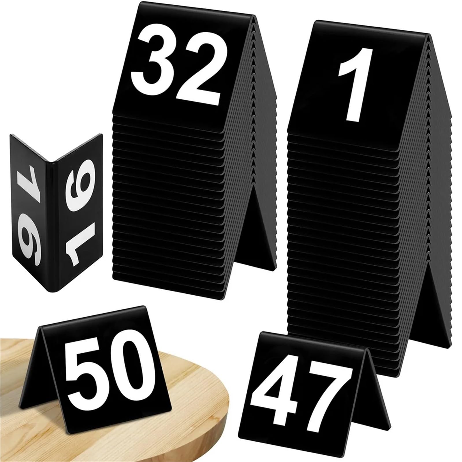Segnale di Numero del Tavolo 1 To 50 V-Shaped Black Acrylic Restaurant Double Sided Printing Tents Wedding Card Signs