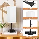 Bedside Table Lamp Set of 2-3 Color Temperatures Bedroom Lamps with Bulbs, Pull Chain Nightstand Lamp with USB A+C Charging Ports