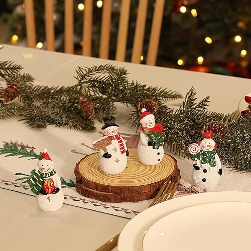 Miniatura 2 de MEETYAMOR Decoraciones navideñas para interiores, 4 adornos de resina de muñeco de nieve para decoración de mesa de Navidad, figuras coleccionables