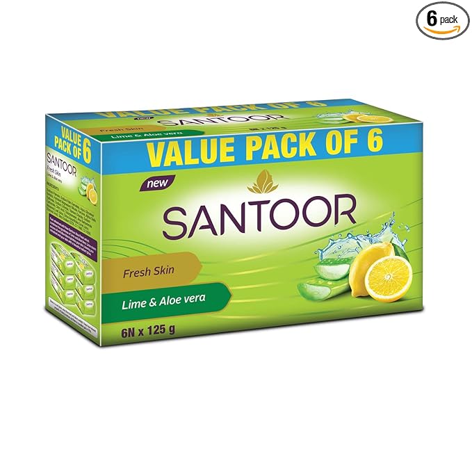 Santoor Aloe Fresh Soap, 125g (Pack of 6) with Aloe Vera and Lime at Rs. 168