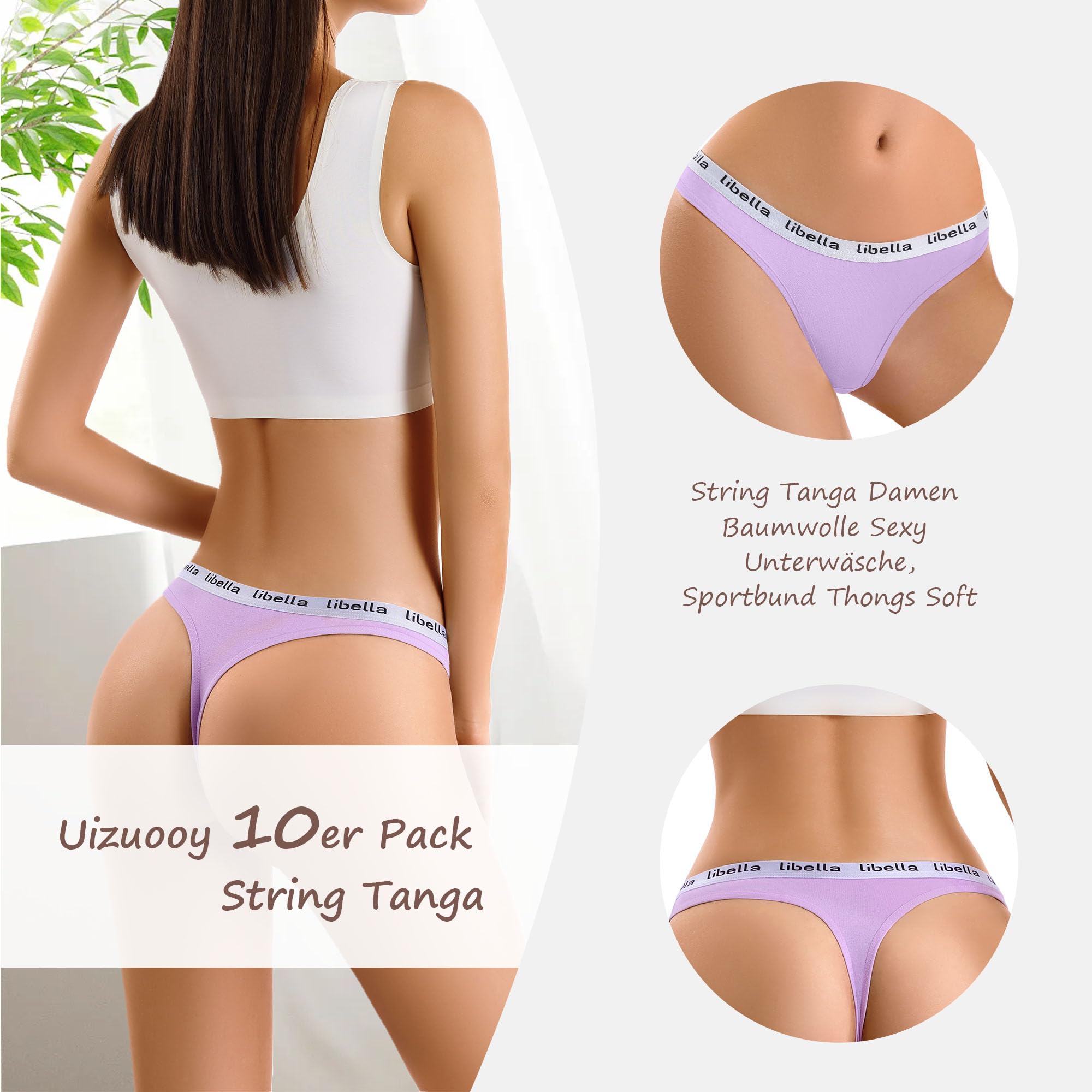 Uizuooy Strings Tanga Femme Coton Sexy Chic Culotte Stretch sous Vêtements Culottes Invisible Multipack Lot de 10