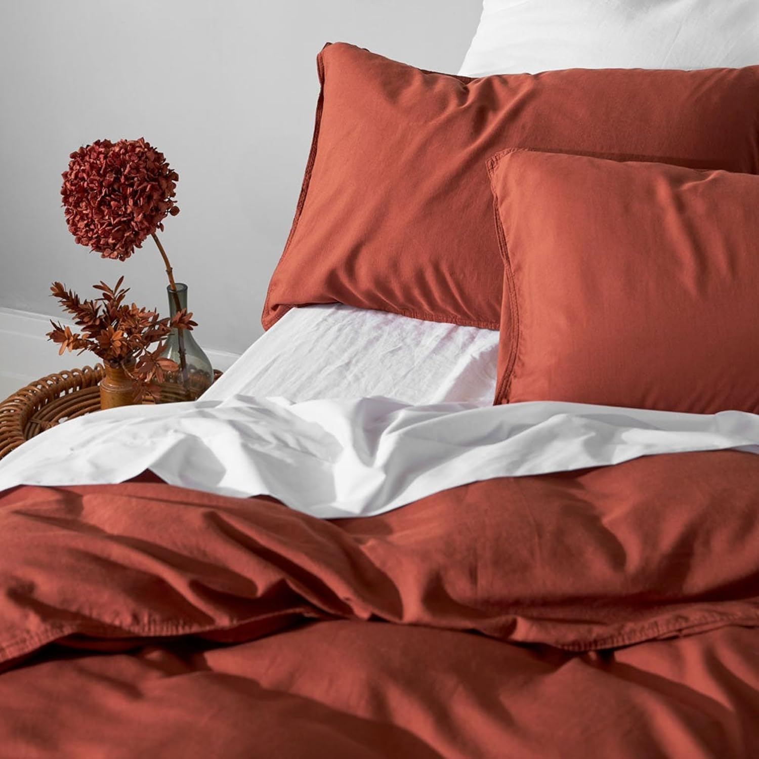 100% Linen Duvet Cover in Brunt Orange Duvet Color Washed Linen Duvet Cover Comforter Cover with Buttons Quilt Cover Full Queen King Toddler (Queen XL 90X98)
