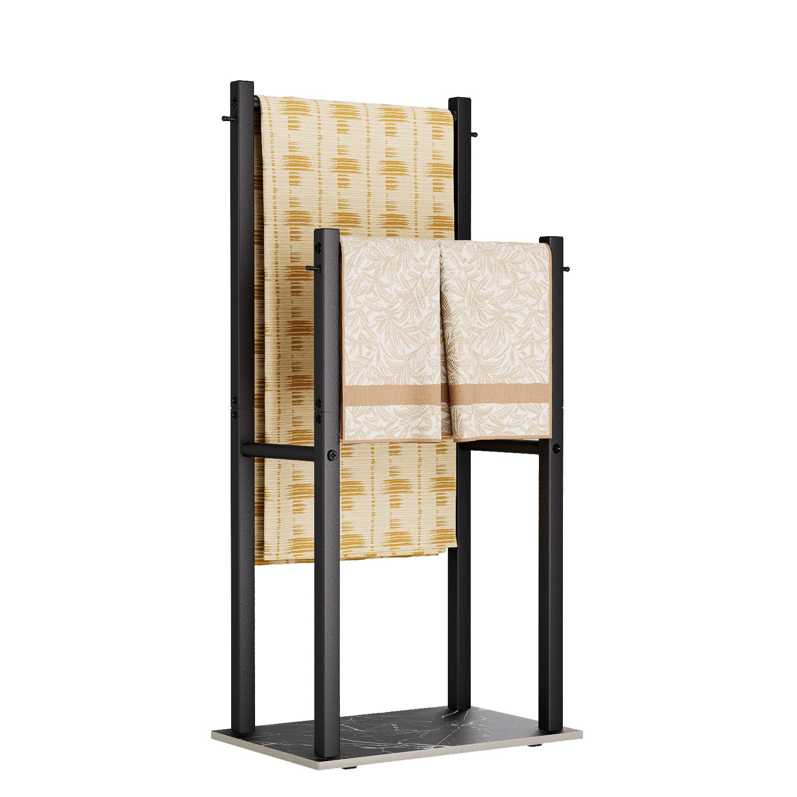 Yawinhe Porte Serviettes, Accessoires de Salle de Bain, Porte-Serviettes sur Pied avec 2 Barres, pour Serviettes de Bain, Vêtements, 39x26x80cm, Noir, SMJ002B-
