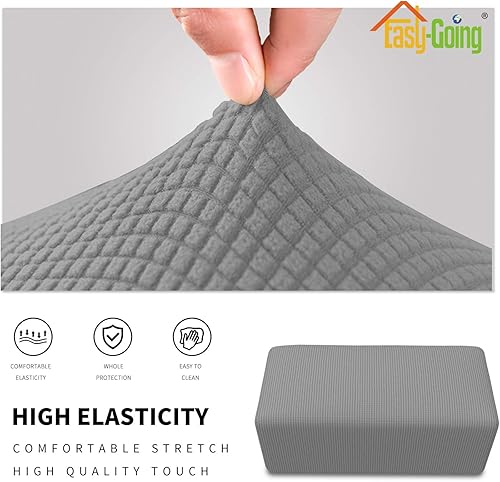 Vista 207 de Easy-Going - Funda elástica para taburete otomano, funda protectora para muebles, funda rectangular con parte inferior elástica Beige