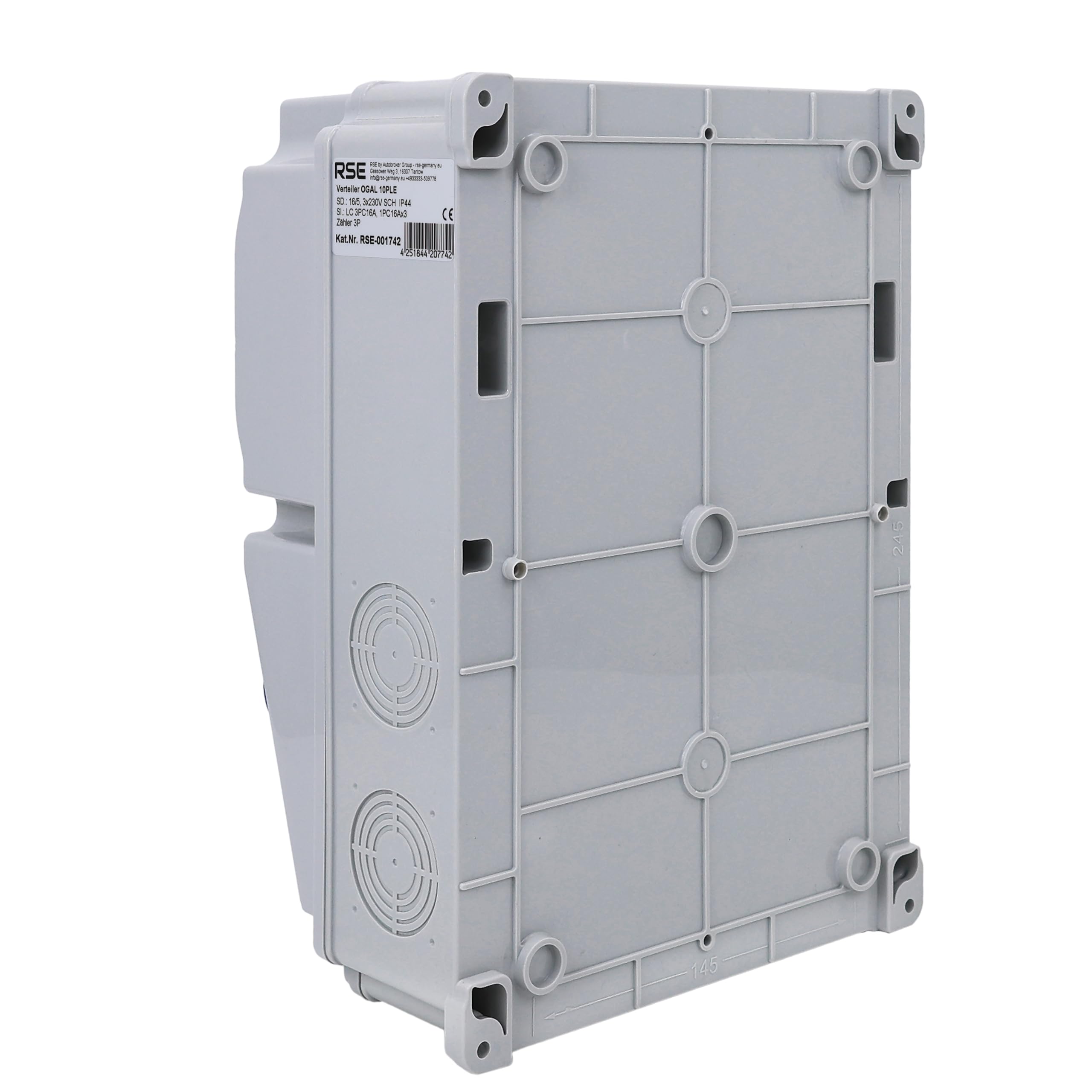 Distributore di corrente murale completamente cablato 32 A 16 A 230 V con presa CEE IP65, 5. 1 x 16 A, 3 x 230 V con LS + contatore