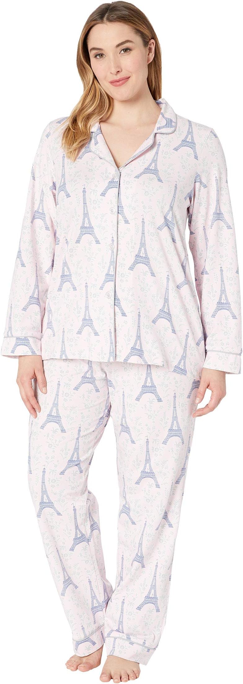 Plus Size Long Sleeve Classic Notch Collar Pajama Set