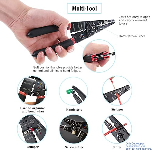 Miniatura 5 de Glarks Pelacables multifunción de 8 pulgadas, 10-22 AWG y 175 tuercas giratorias, conectores de cable eléctrico, terminales de tornillo con 5 piezas