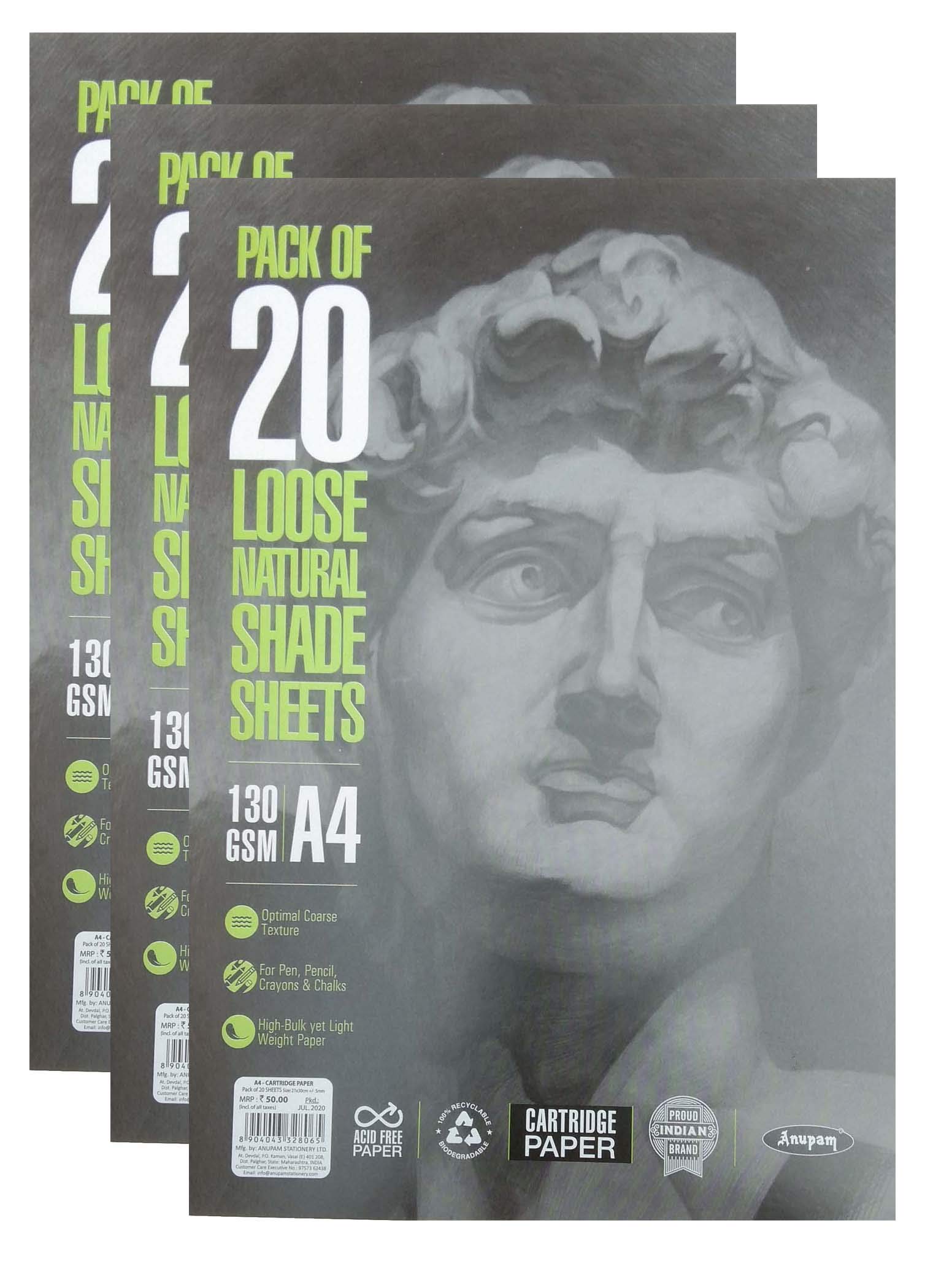 Anupam SketchO Sketching & Drawing Paper A4 | 20 Sheet 40 Pages | 140 GSM Sheet for Pencil, Charcoal, Graphite, redchalk Pastel, Chalk, Oil Pastel & Wax Crayon for Artist's & Amateurs (Set of 3)