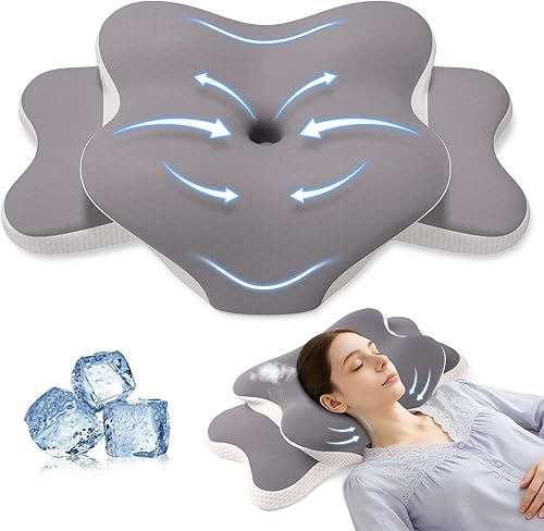 Ergonomic Cervical Neck Pillow for Neck Pain Relief, Dual-Height Adjustable Contour Memory Foam Pillow for Sleep, Cooling Pillow for Side, Back &