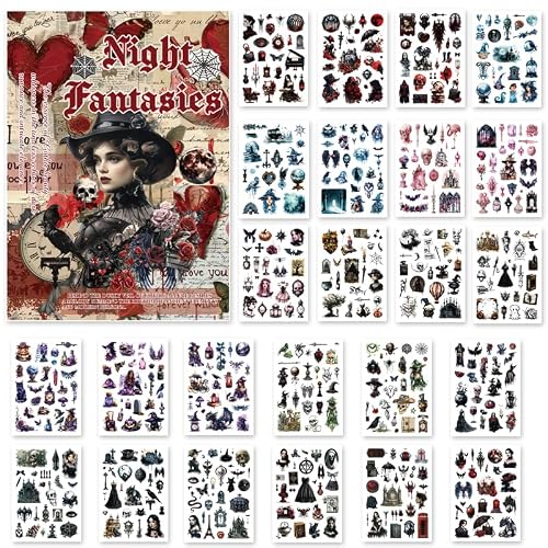 Bomichi Washi Stickers for Scrapbook, 24 Sheets Goth Sticker Book