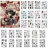 Bomichi Washi Stickers for Scrapbook, 24 Sheets Goth Sticker Book for Journaling, Dark Aesthetic Pre-Cut Stickers Book for Junk Journal Supplies Collage DIY Crafts Phone Cases Adult