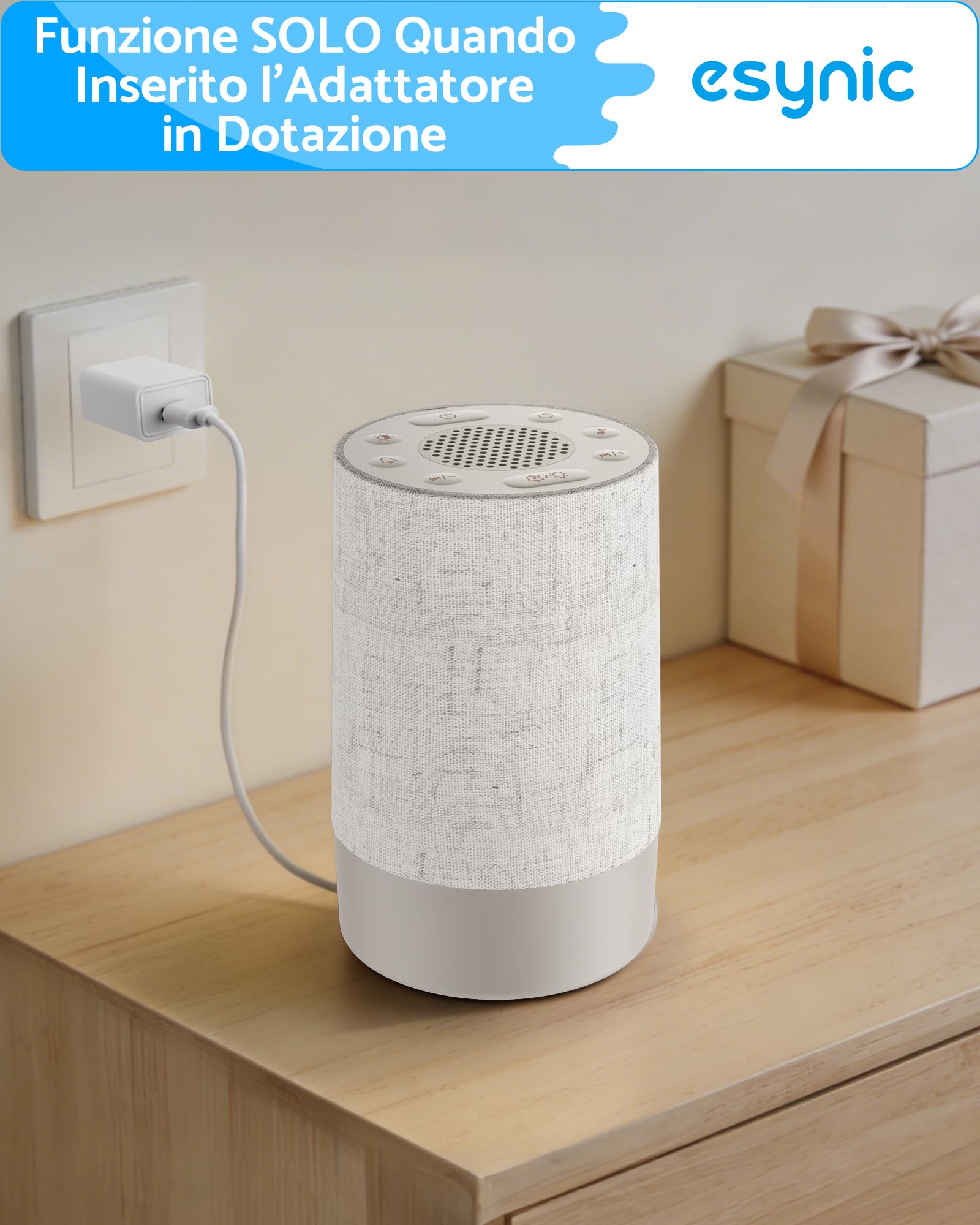 eSynic 2 in 1 Sveglia Luminosa Alba e Macchina Rumore Bianco, Luce Notturna Display Dimmerabile, 30 Suoni Rilassanti, Timer, Snooze, Volume Regolabile, Sunrise Alarm Clock da Comodino con Spina