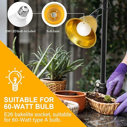 Miniatura 5 de Simple Deluxe Luz de lámpara de abrazadera de 60 W con bombilla LED de 2700 K, reflector de aluminio de 5.5 pulgadas, enchufe E26 de 6 pies, cable