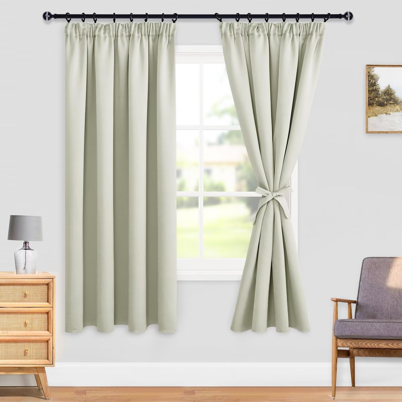 DWCN Blackout Curtains for Bedroom Thermal Insulated Curtain with Tiebacks Pencil Pleat Curtains for Living Room 46 x 72 inch Length - Image 2