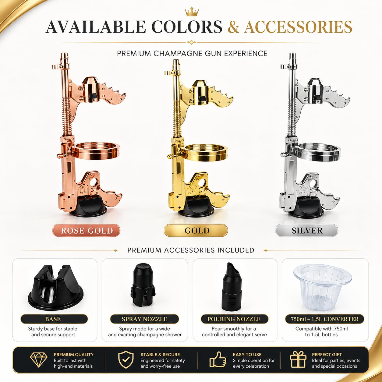 Tapón de vino multifuncional con eyector para botella de champán Rosegold | Juguete pulverizador de champán para cumpleaños, bodas, fiestas en piscina, ambiente navideño en bares