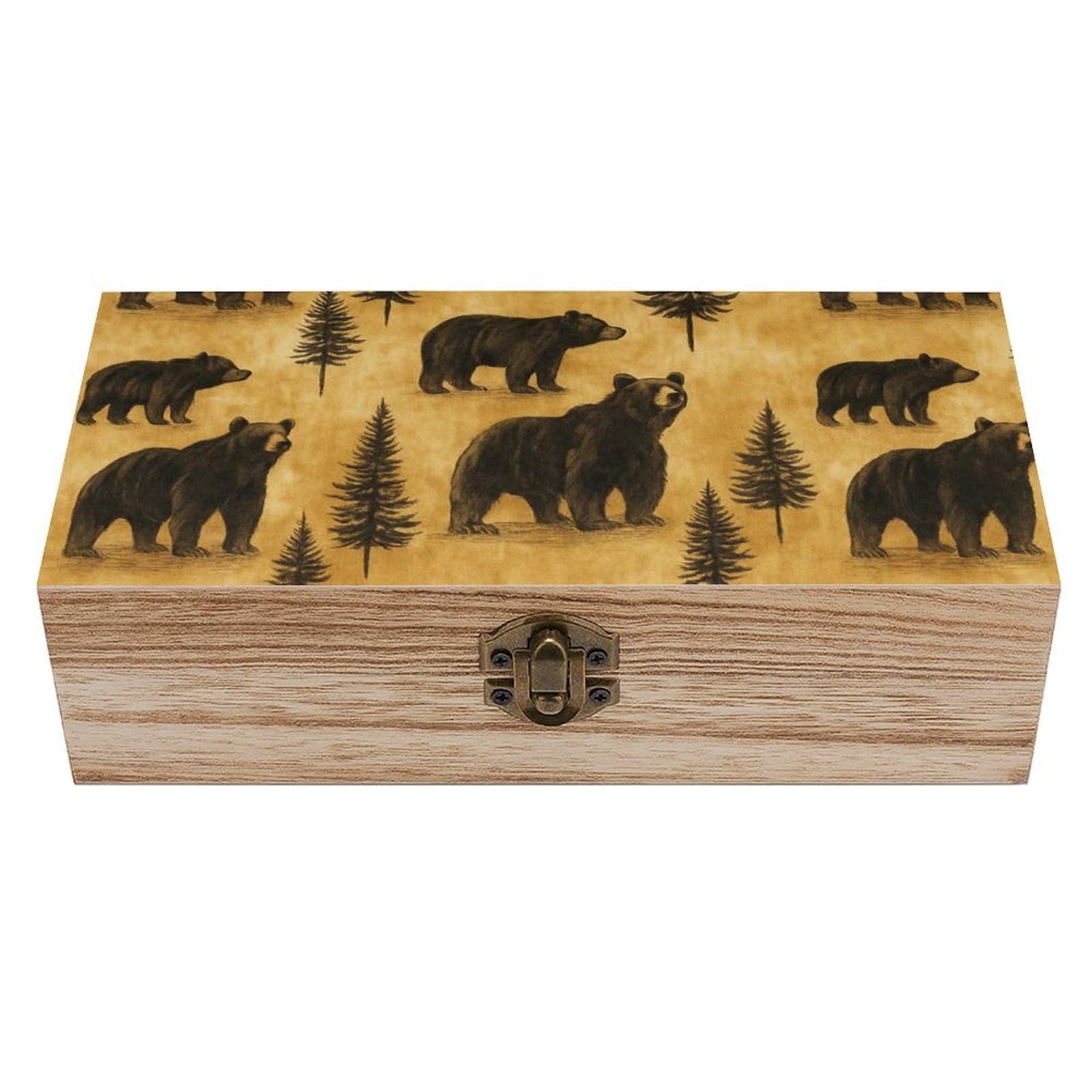 SMAZDFXX Retro Bear in Wooden Storage Box Multipurpose Decorative Box for Jewelry Photo Home Decor