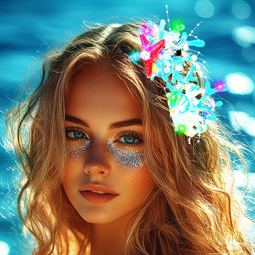 EVILD Mermaid Seashell Hair Accessories Light Up Starfish Hair Clip for Women - Image 7