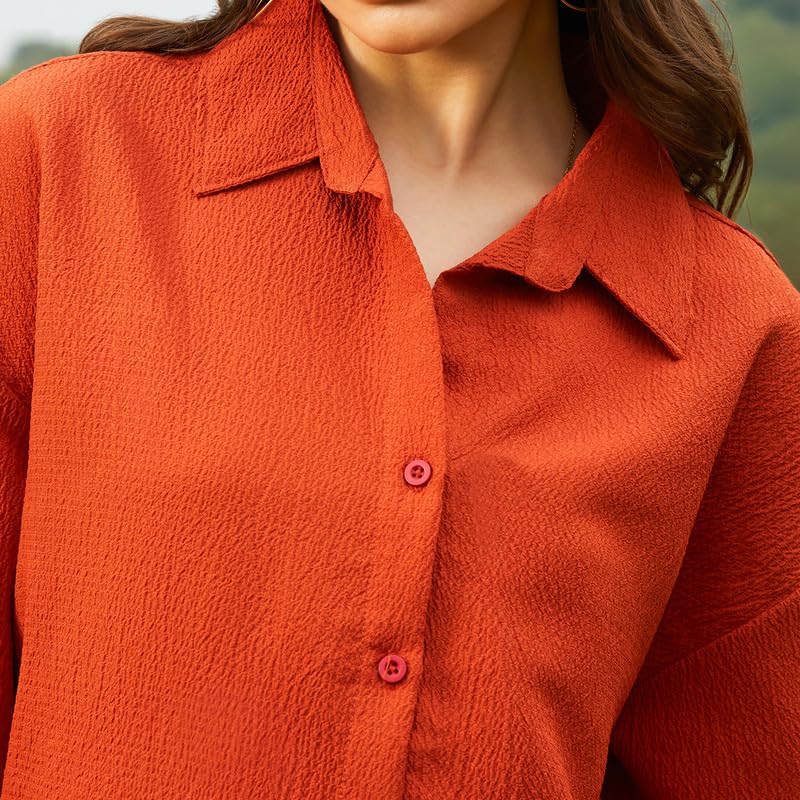 Image of PINACOLADA Women's Solid Oversized Shirt for Casual Wear | Spread Collar | Long Sleeve | Button Closure | Oversized Shirt Crafted with Comfort Fit for Everyday Wear