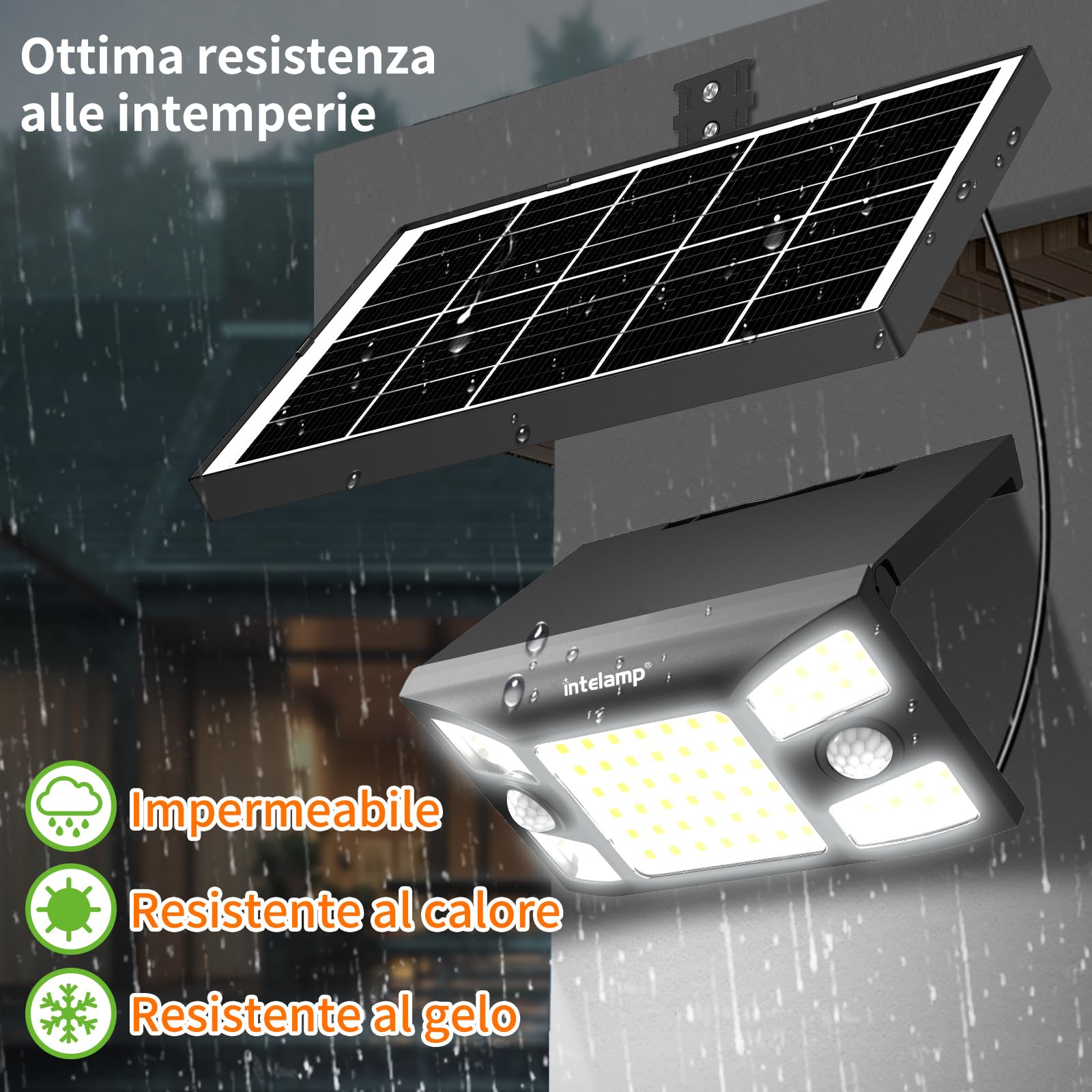 INTELAMP Luce Solare Led Esterno,1300LM Lampada Solare da Esterno con Sensore di Movimento,4000mAh 3 Modalità Luci da Esterno IP65 Impermeabili per Giardino,Garage (Separato – 1 Pezzo)