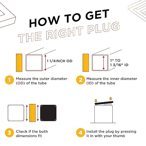 Vista 74 de Prescott Plastics Tapones de agujero de plástico acanalado de perímetro exterior de 1/2 pulgada (0.500 in), tapas cuadradas de tubo de metal negro