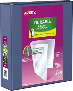 AVERY Durable View Binder, 3" Slant Rings, 600 Sheet Capacity, 3 Ring Binder, 2 Pockets, PVC Free, Navy (17044)