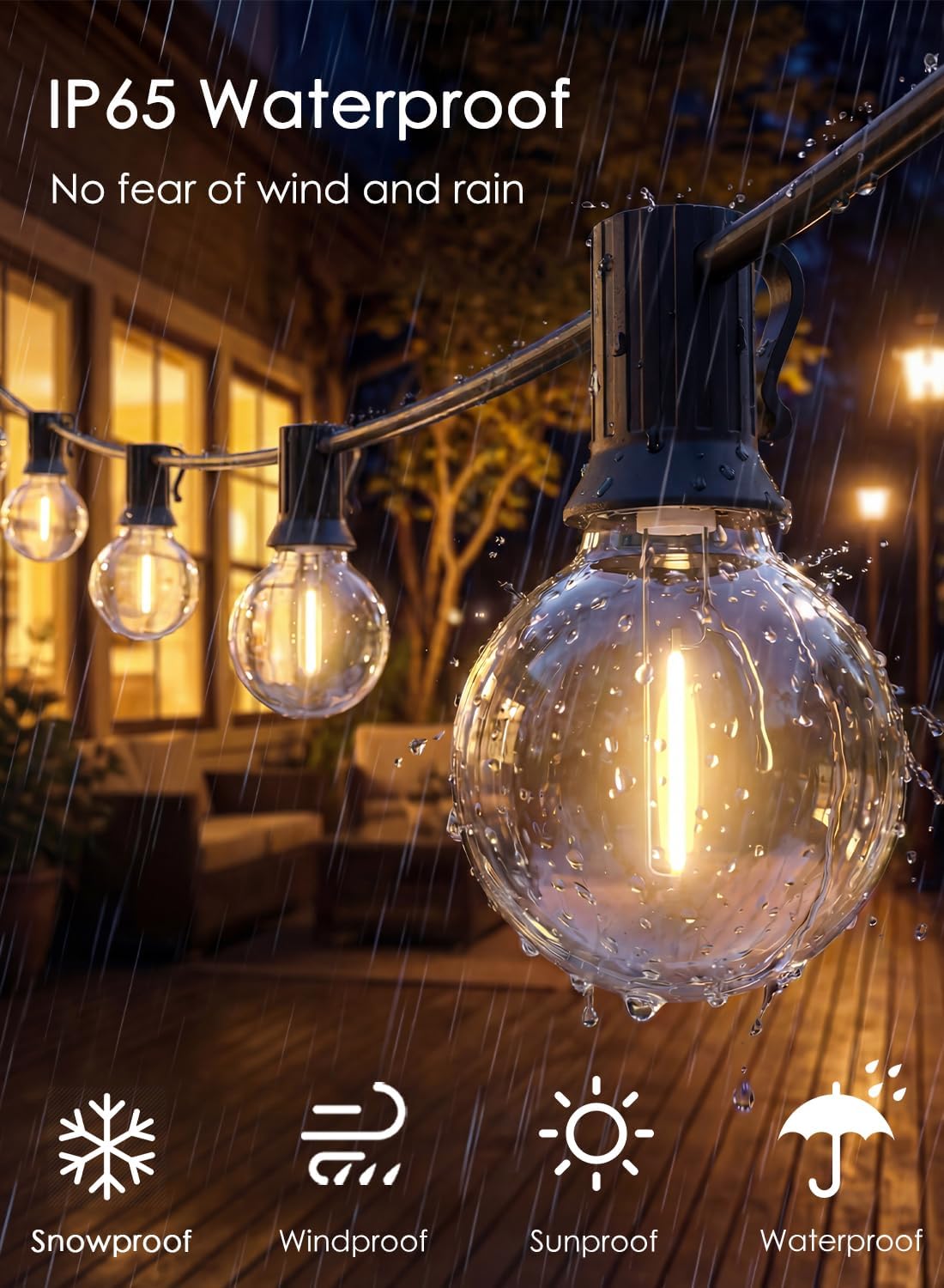 SUNSGNE G40 LED Globe Outdoor String Lights Waterproof Shatterproof, 25FT Outdoor Globe Lights with 25 Clear Plastic LED Bulbs for Café Bistro Porch Pergola Tents Balcony Decor, Black Wire