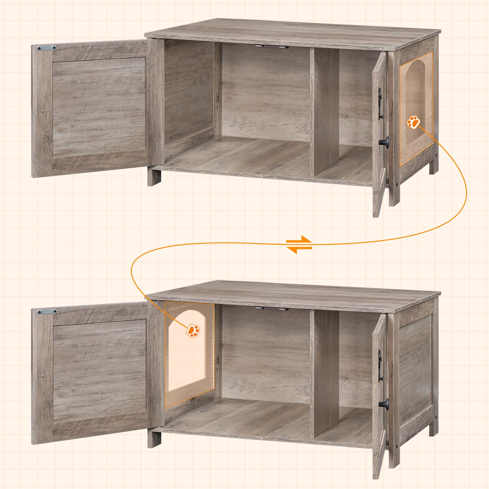 HOOBRO Litter Box Enclosure, Cat Litter Box Furniture with Removable Divider, Large Hidden Litter Box Furniture, Wooden Cat House, End Side Table, 31" L x 17.5" W x 19.7" H, Greige BG03MW01G2 - image 8