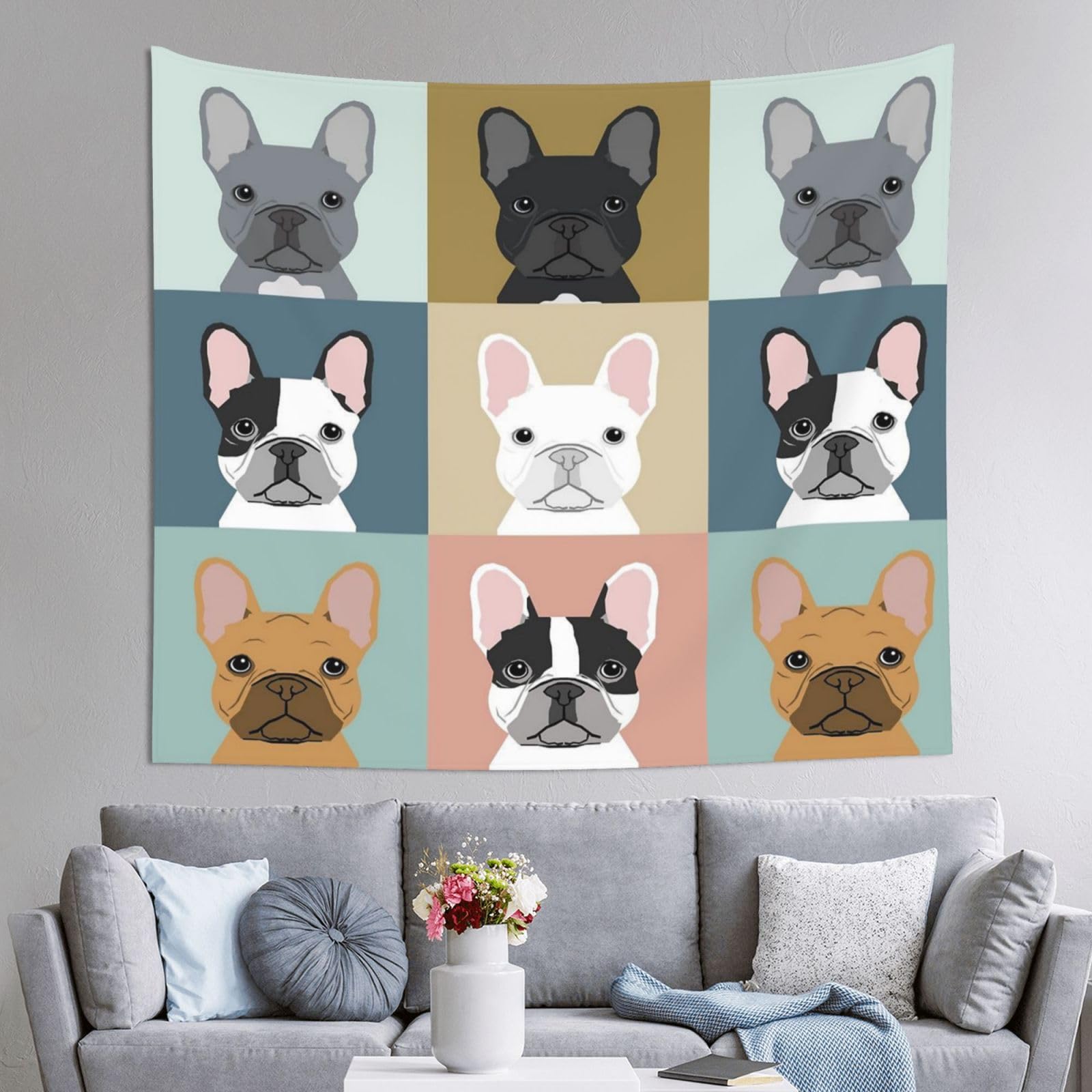 WKSGDSG Decoration Tapestry Wall Hanging For Bedroom, French Bulldog, 152x130cm Dorm Decor, Lightweight Easy Hang Wall Art For Living Room, Aesthetic Tapestries For Outdoor, Ceiling, Doorway, Camping