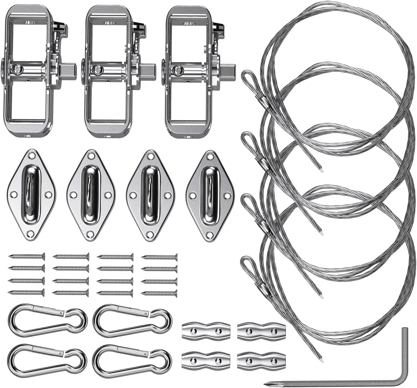 Patio Sun Shade Sail Tension Wire Rope Hardware Kit for Rectangle Sun Shade Sail Installation Winch Pad Eye 24 Feet Wire Cable Included