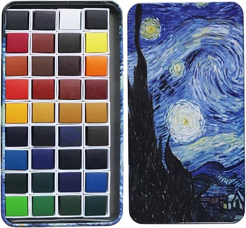 Juego de pintura de acuarela, pigmento sólido de 36 colores en medias sartenes de 0.07 onzas líquidas con paleta de mezcla, kit de pintura de