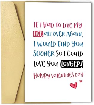 Spercy Romantic Love Poem Valentines Day Card, Sweet Valentines Day Card for Him Her, If I Had to Live My Life All Over Again...