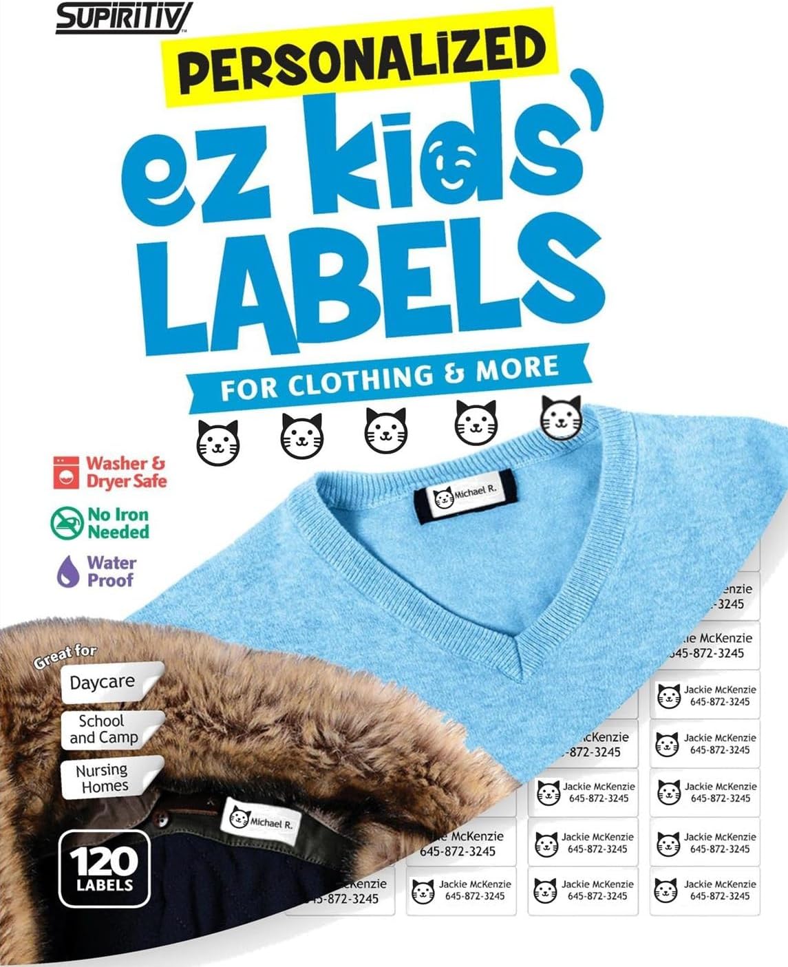 120 Custom Personalized Waterproof Name Labels | Monogram - Any Upper Case Letter | Self Stick | Clothing, School, Camp, Toys, All Purpose | Ez Kids and All Ages | Washer, Dryer & Dishwasher Safe