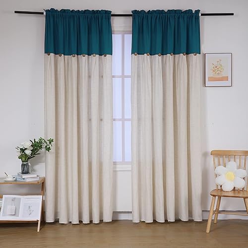 Miniatura 1 de WELTOP Cortinas con botones de 84 pulgadas de largo, 2 paneles de cortinas bohemias con botones para sala de estar, cortinas de lino con botones