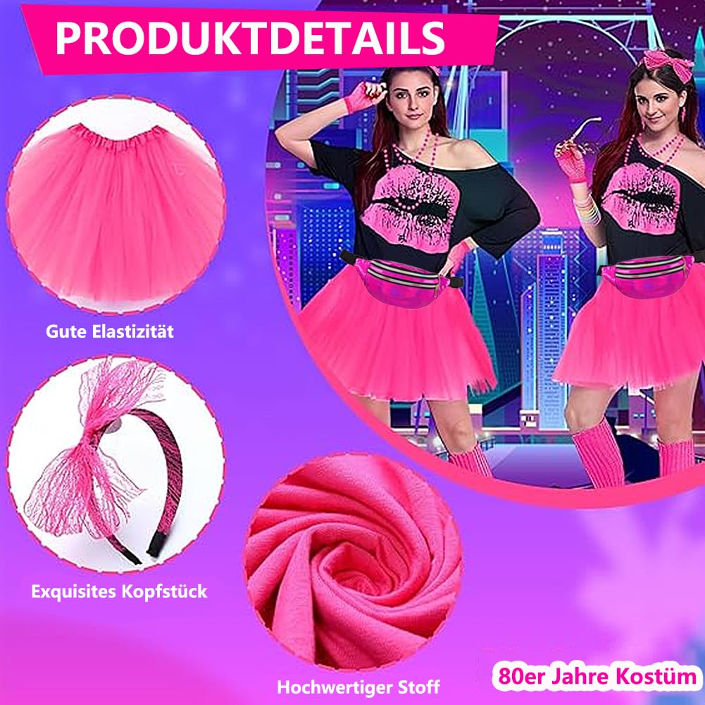 XCMVCN 80s & 90s Outfit Women, Costume 80s Women's for Fancy Dress and Theme Party Neon Accessories Theme Party - XXL - Image 4