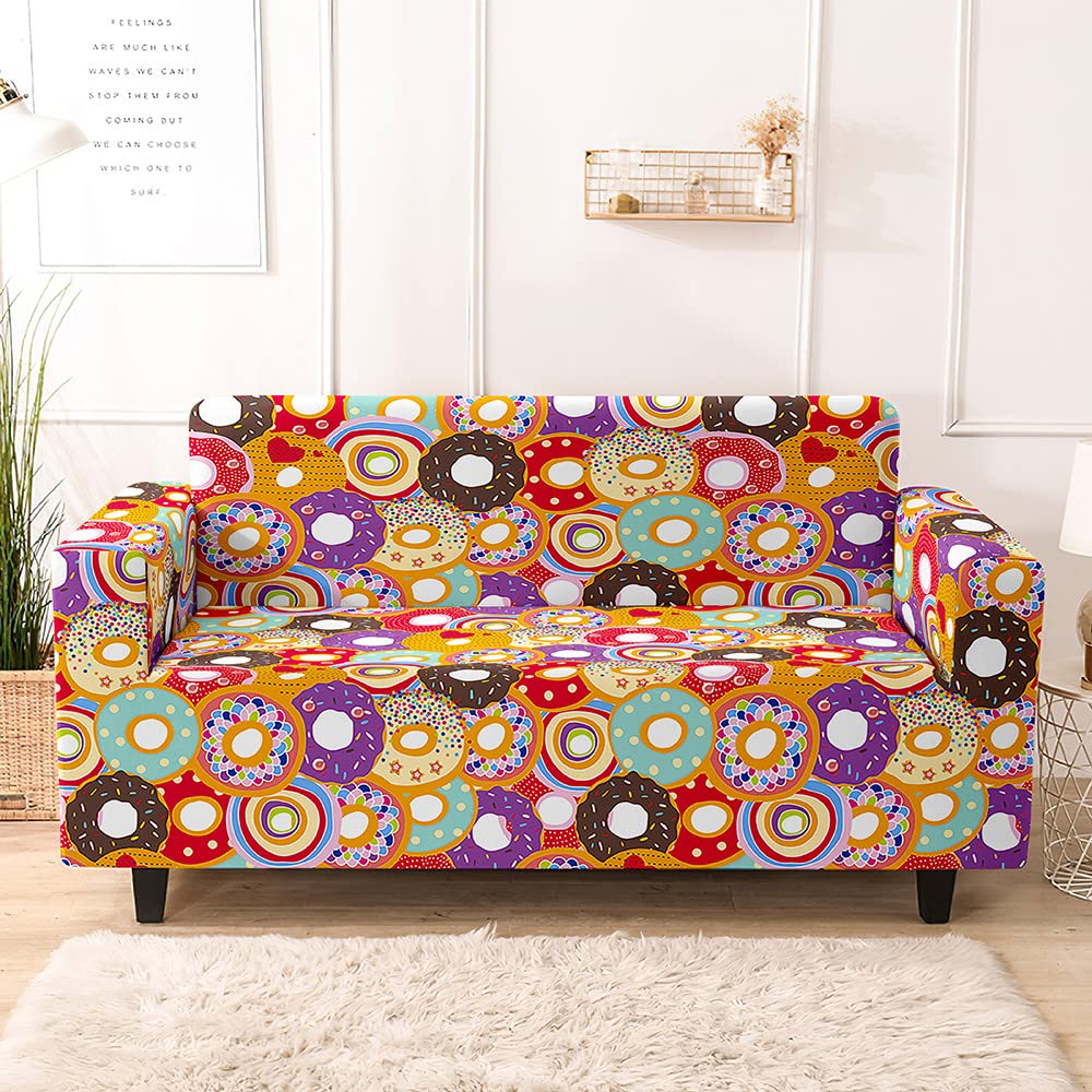 Highdi Purple 3D Slipcover Sofa Cover 1 2 3 4 Seat, Donut Printed Stretch Elastic Fabric Washable Armchair Couch Cover Protector Cover Decor For Leather Sofas Loveseat (,4 Seater)