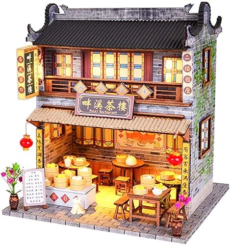 Miniatura 2 de WYD Casa de muñecas DIY en miniatura de madera en miniatura, muebles de casa de muñecas china modelo de construcción antigua bollo Leche de soja