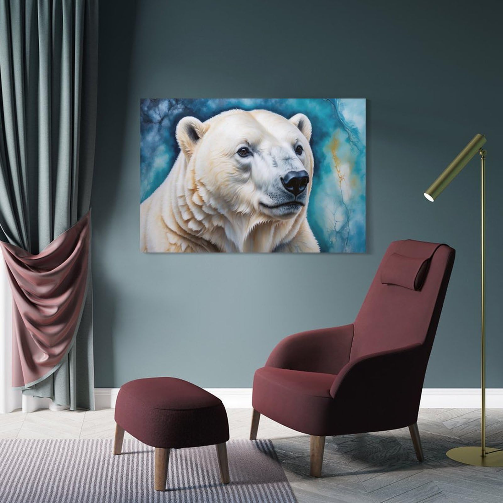 Junmoney Canvas Art Print Polar Bear Portrait with Abstract Background, 24x36inch(60x90cm), for Office, Study Or Home Workspace, Home Office Artwork with Decorative Appeal