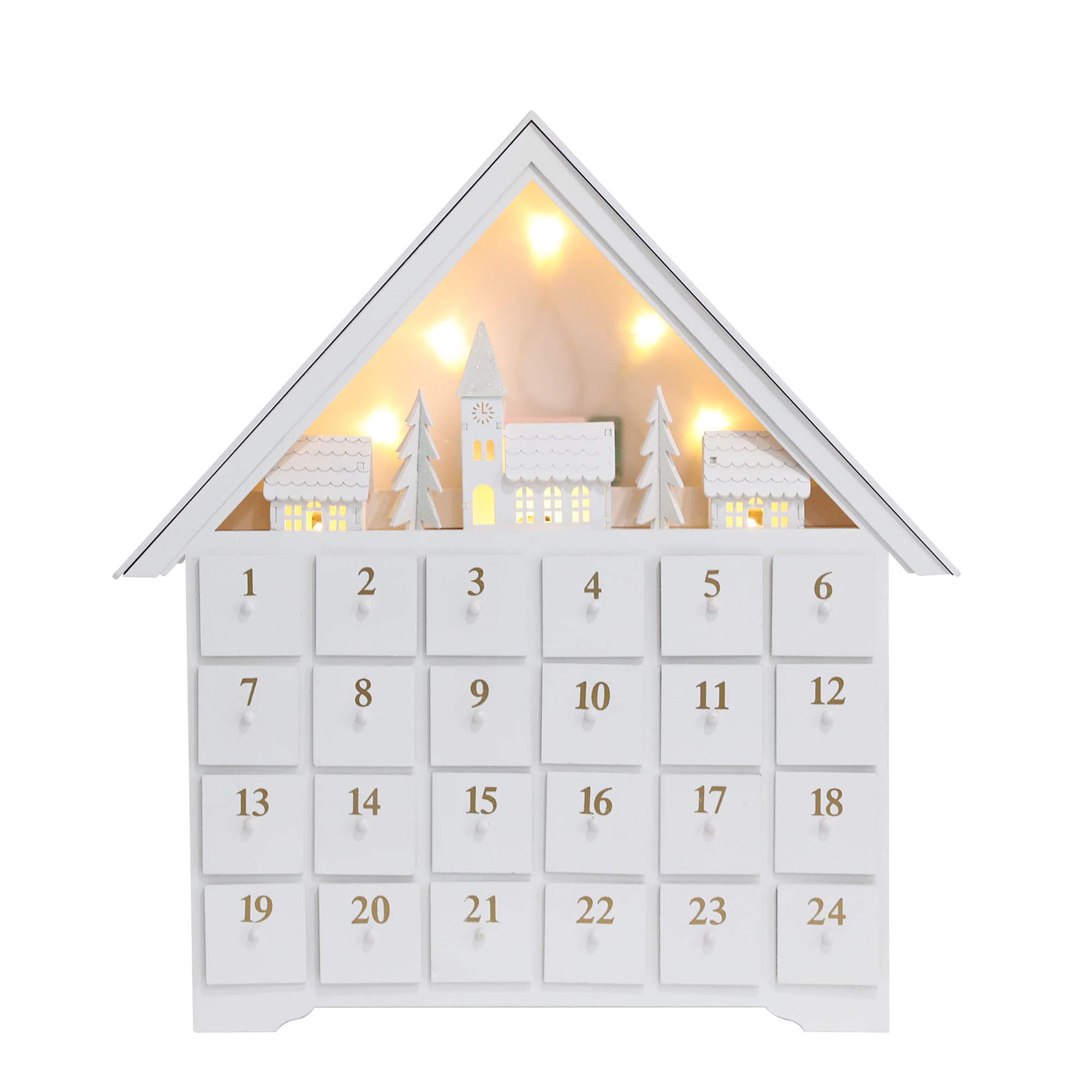 Amazon.com: PIONEER-EFFORT White Christmas Wooden Advent Calendar House  with Large Drawers for Adults Kids Christmas Countdown Decoration (Large-01)  : Home & Kitchen