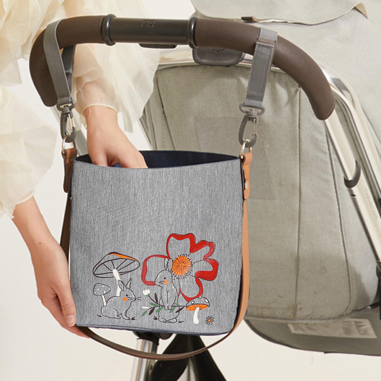 SONARIN Stylish Compact Baby Nappy Changing Tote Bag,Lightweight Baby Changing Bag Satchel Messenger Bag Portable Travel Diaper Bag with Stroller Straps(Dark Grey) - Image 2