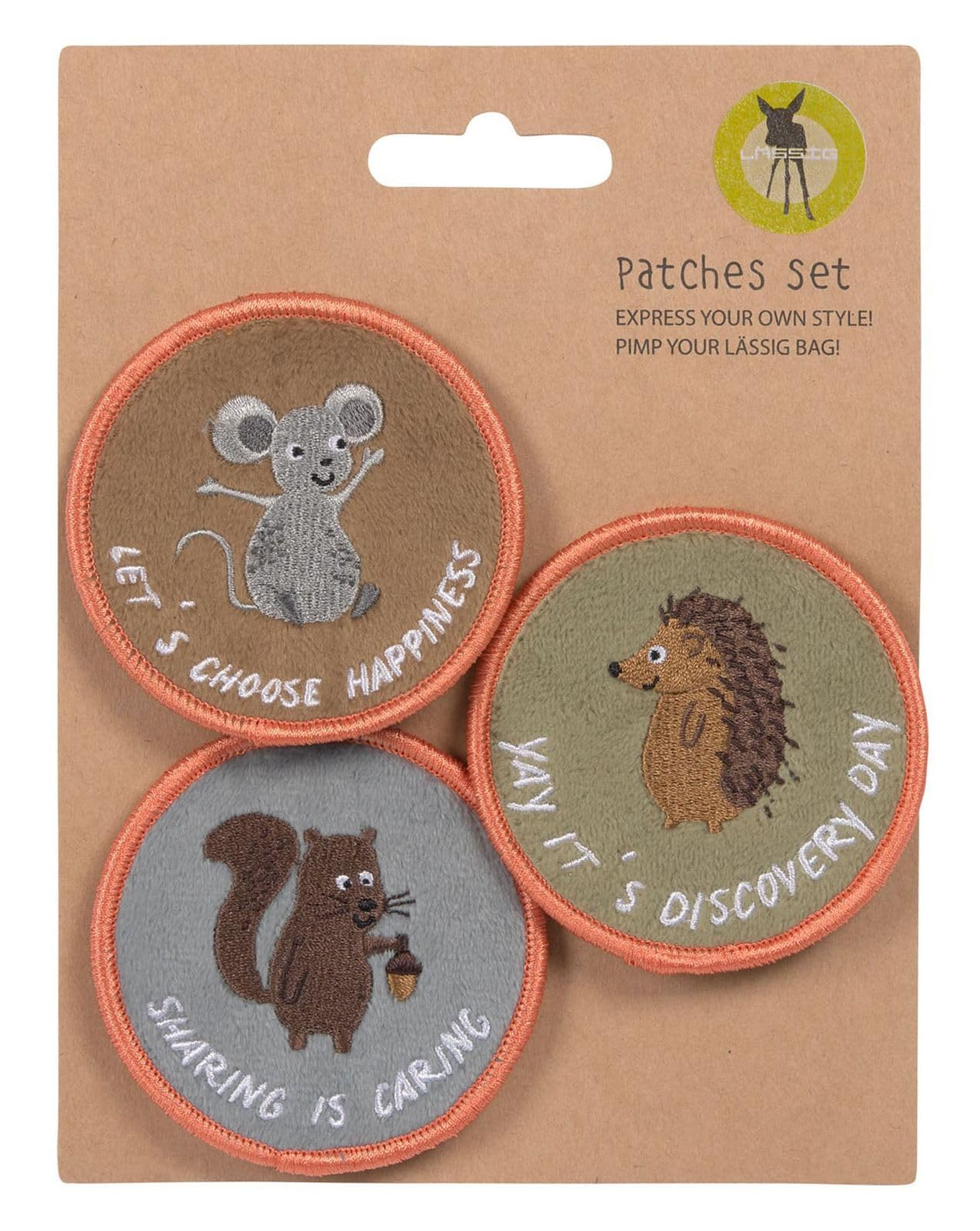 LÄSSIG Anhänger- und Patches Set (3 Stück) – Mouse, Beaver, Hedgehog