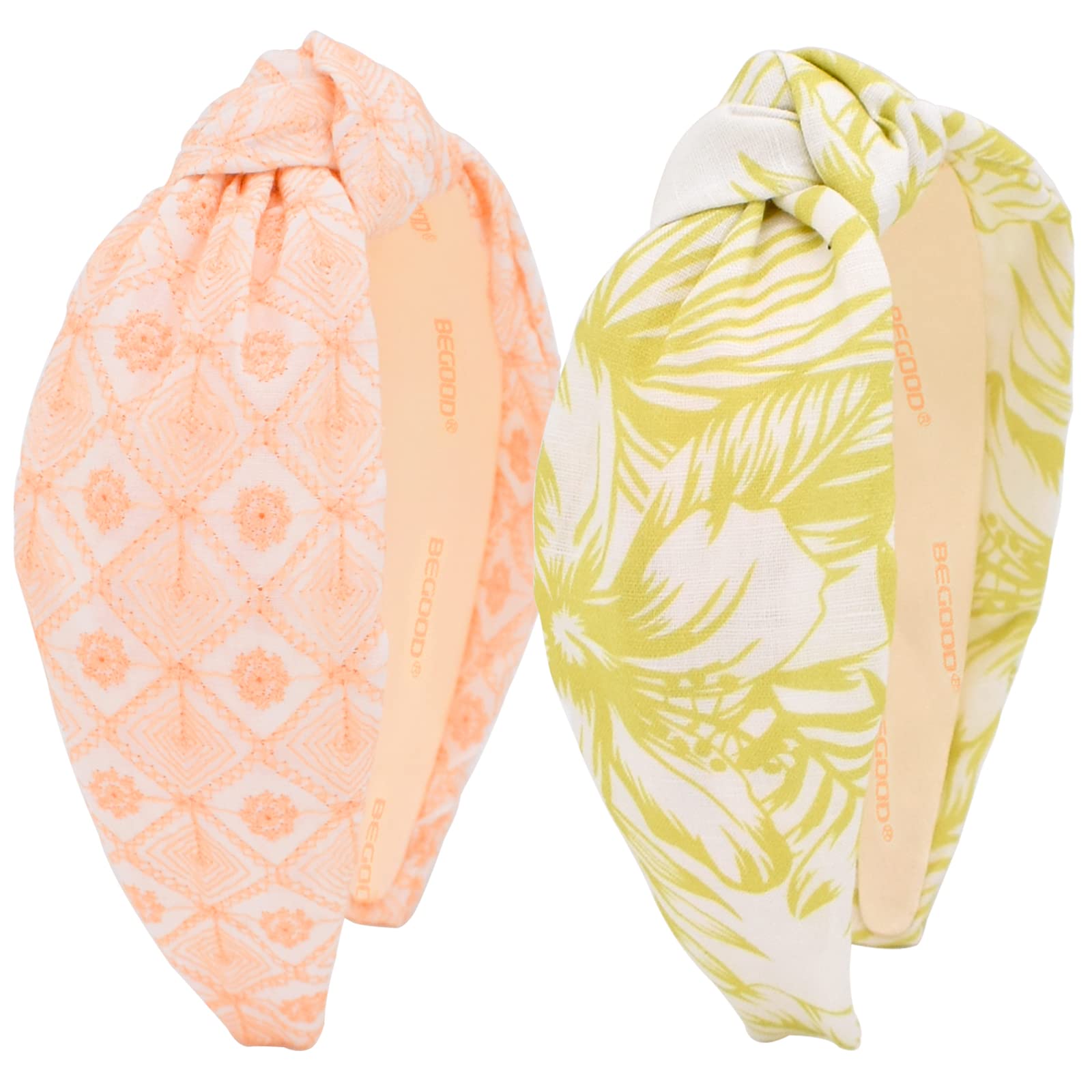 BEGOOD Headbands for Women Embroidery Knotted Headband Fashion Top Knot Hairbands Non Slip Wide Head Band Girls Gift Hair Accessories 2Pcs