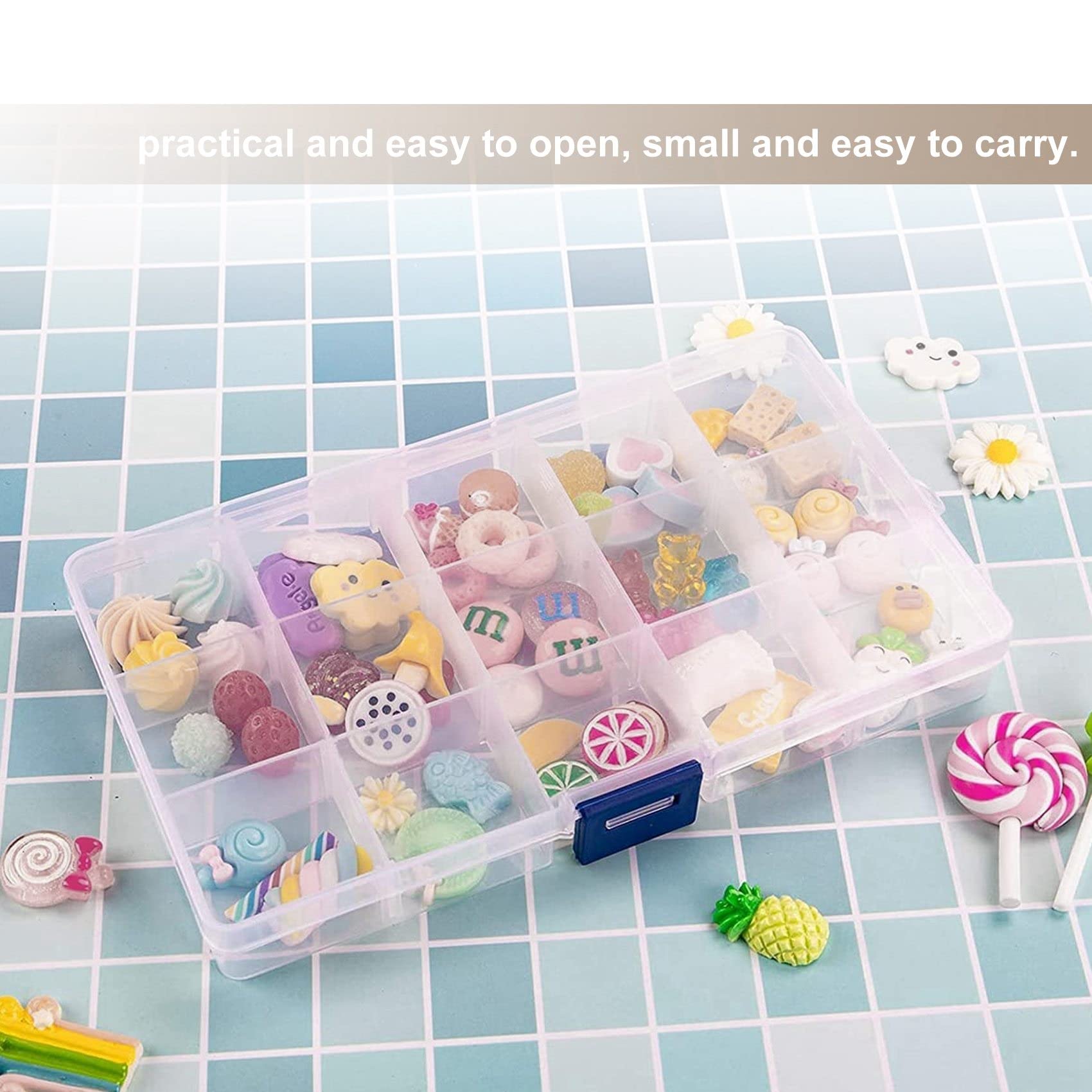 Lawei Lot de 15 boîtes à bijoux en plastique – Boîte de rangement à 15 compartiments réglables avec compartiments en plastique pour perles, bijoux, loisirs créatifs