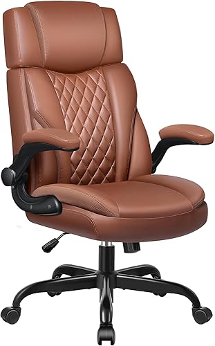 Silla de oficina ejecutiva ergonómica con brazos abatibles, silla de escritorio de piel sintética con soporte lumbar, reposacabezas ajustable, silla