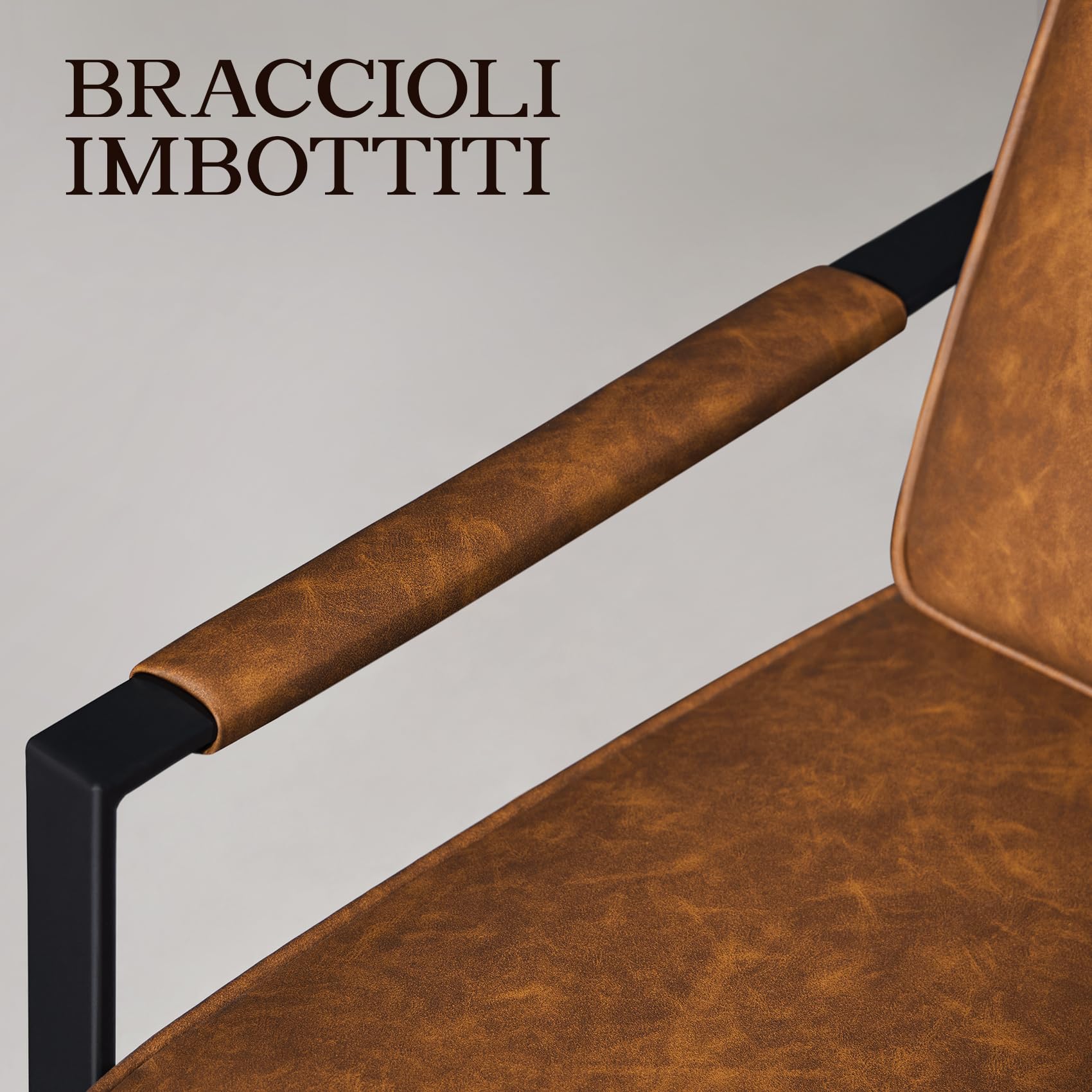 Poltrona da Salotto Moderna Poltrona Laterale di Design poltroncina da Divano Struttura in Metallo Sedia Imbottita in Pelle PU per Camera da Letto Studio Marrone Chiaro
